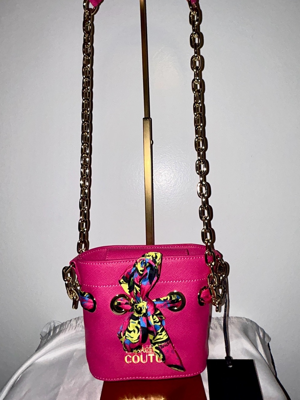 Versace Jeans Couture Cross Body Bag with Knotted Scarf in Fuchsia NWT - Picture 2 of 12